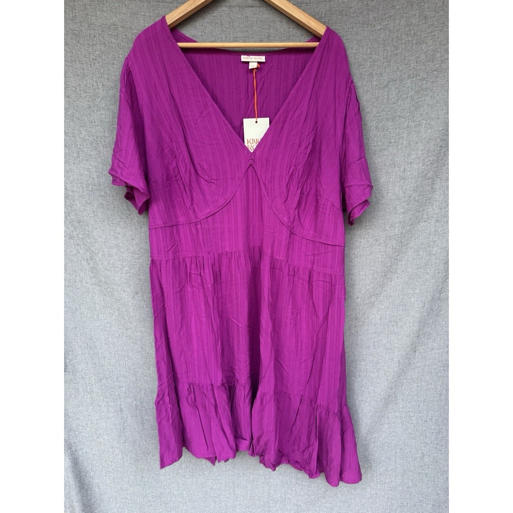 Knox Rose Plus Sz 2X Short Sleeve A-Line Dress Purple Fuschia Raspberry Verbena